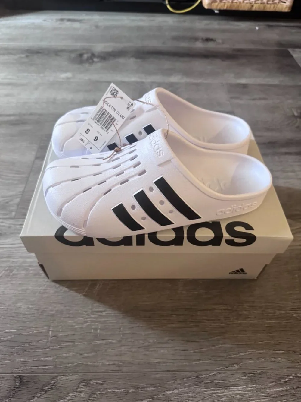 adidas Men’s / Women (Unisex) White Clog with Black Stripes
